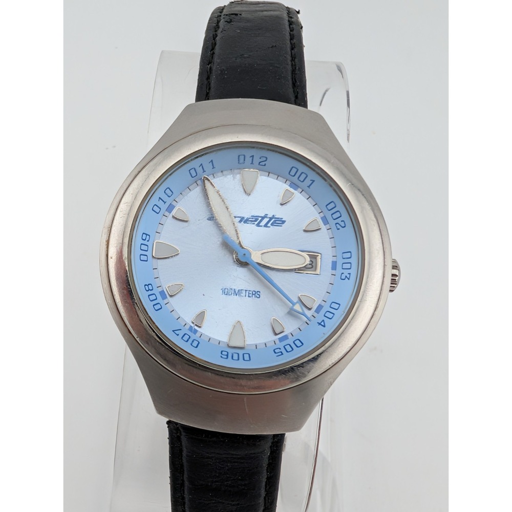 Arnette Watch Womens 33mm Case 100M‎ WR Black Leather Band- New Battery
